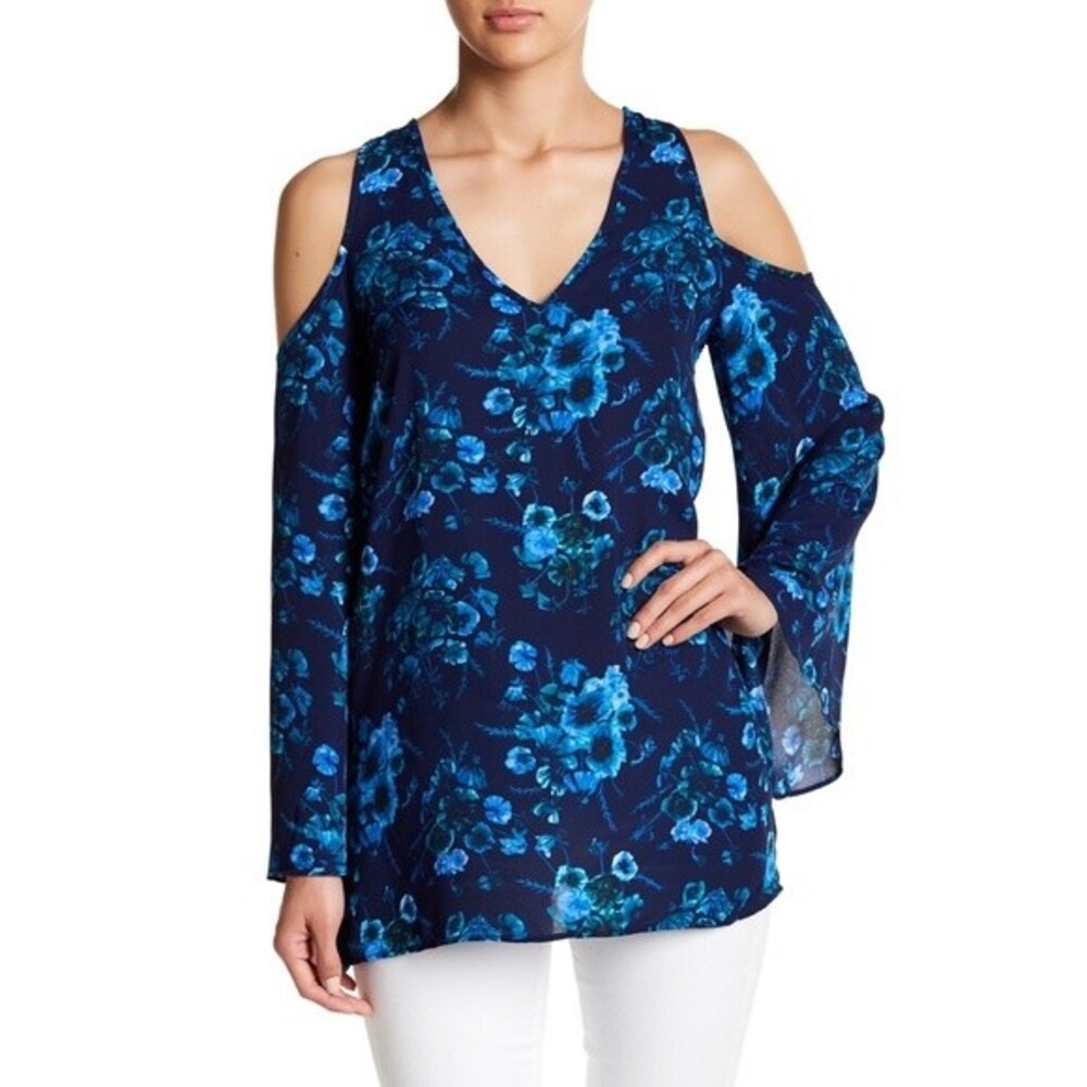 Philosophy Blue Floral Cold Shoulder Blouse NWT Size Small Spring Cute